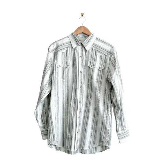 Scully Mens Western Dress Shirt Snap Up Long Sleeve Stripes Light Green Medium - Picture 1 of 8